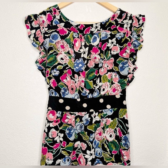 ANTHROPOLOGIE ODILLE Dark, 
Floral 100% Silk Wrap top 
 Blouse SZ 12 EUC - Picture 2 of 4